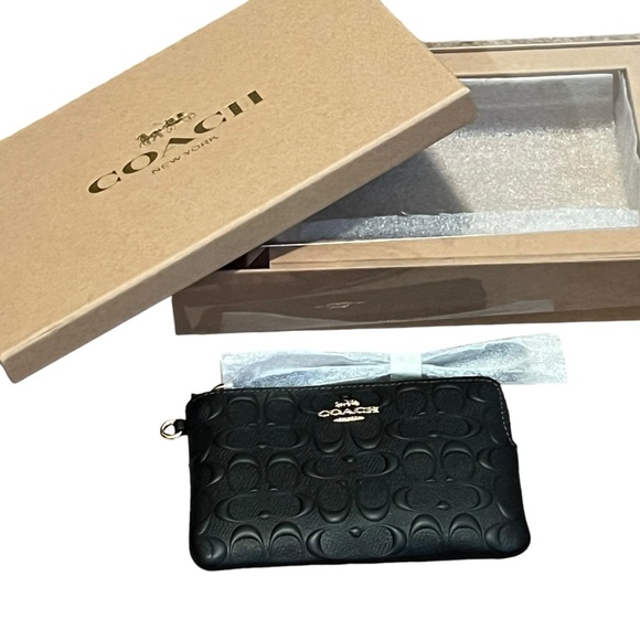NIB Coach Signature Black Corner Zip Wristlet with Gold Hardware Box Included - Picture 2 of 7